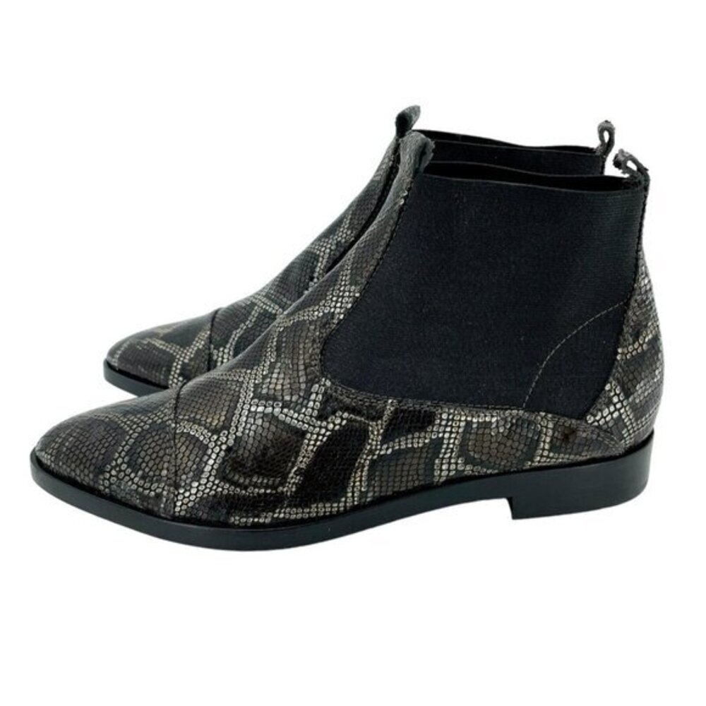 AGL Snake Skin Pull On Brown Chelsea Boots Pointed Toe SZ 37 EU New $495
